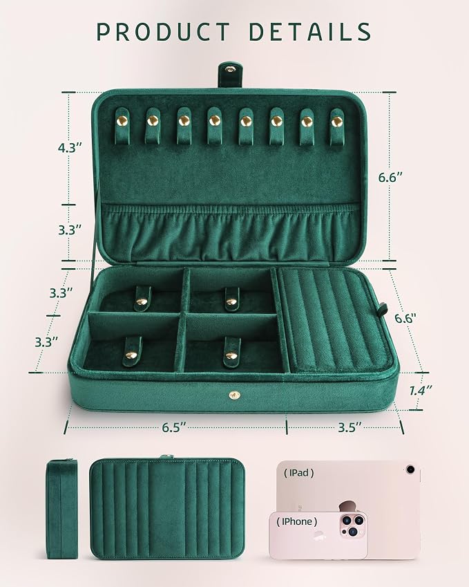 VELORIA Jewelry Box, Premium Velvet Travel Jewelry Organizers & Storage - Image 7
