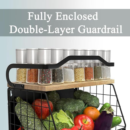 Magnetic Shelf for Fridge with Wood Lid, Heavy Duty Fruit Basket, Fruit Potato - Image 3