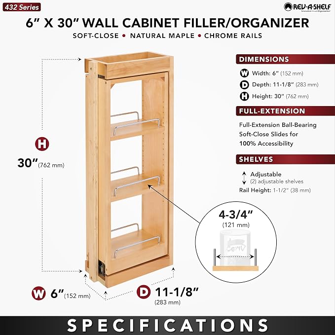 Rev-A-Shelf Kitchen Cabinet Pullout Wall Filler Wooden Organizer Slide Out - Image 3