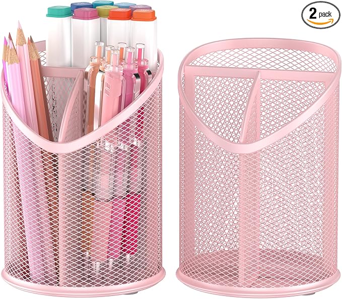 2 Pack Pen Holder Mesh Round Pencil by Delifox