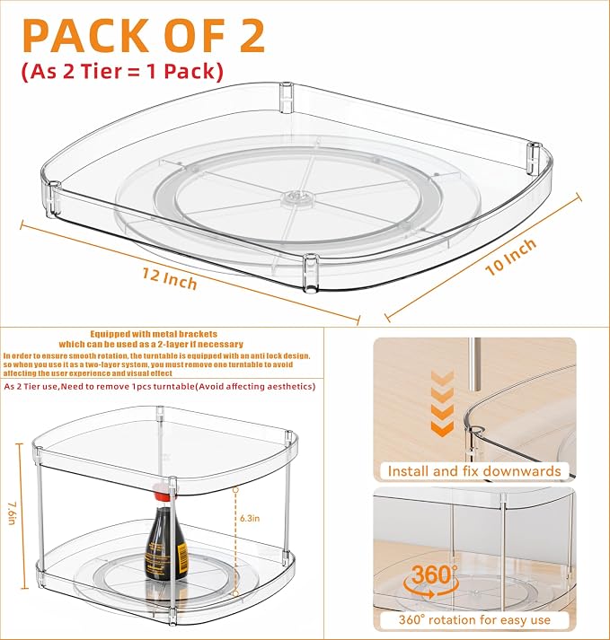 Yieach 2 Pack Rectangle Lazy Susan - Image 3