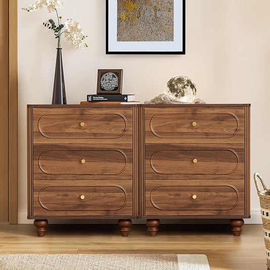 3 Drawer Fluted Dresser for Bedroom Set of 2, Mid Century Modern Chest of by ORRD