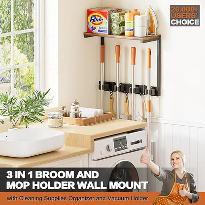 Broom Holder Wall Mount with Cleaning Supplies Organizer, Laundry Room - Image 2