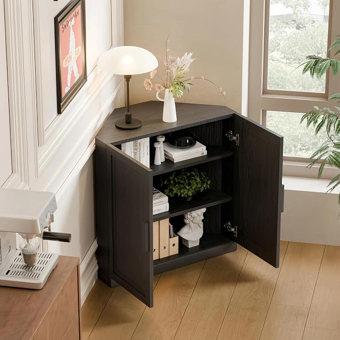 Casaphoria Farmhouse Corner Cabinet, Wooden Corner Storage Cabinet - Image 4