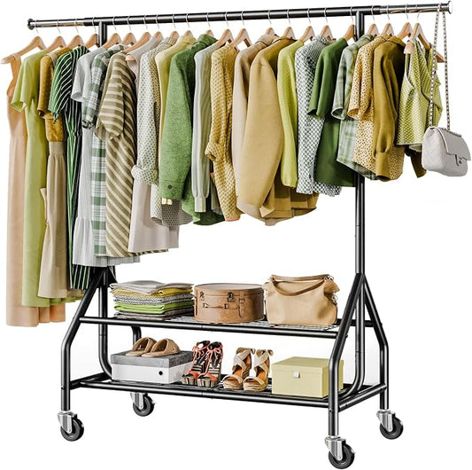Clothes Rack with 2 Shelves, Heavy Duty Garment Rack Load 450 LBS, Standing by Holiwei