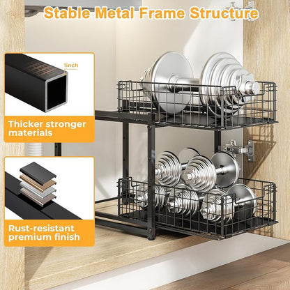 Under Sink Organizer, 2-Tier Pull Out Cabinet Organizer, Adjustable Height - Image 8