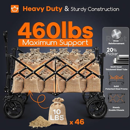 38"L Collapsible Wagon Cart Foldable, 460lbs Weight Capacity 220L Heavy Duty - Image 3