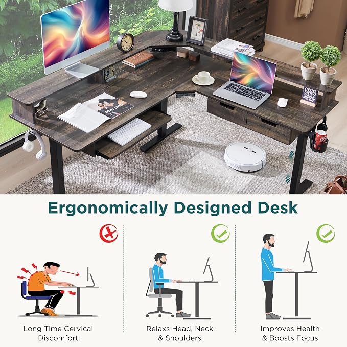 RedLemon 60 Inches L Shaped Electric Standing Desk, Height Adjustable Corner - Image 4