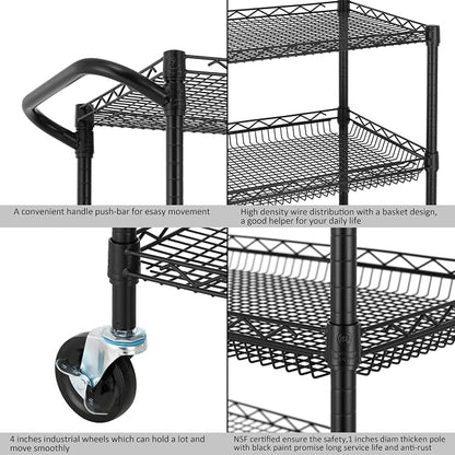 Finnhomy 3 Tier Heavy Duty Commercial Grade Utility Cart, Wire Rolling Cart - Image 6