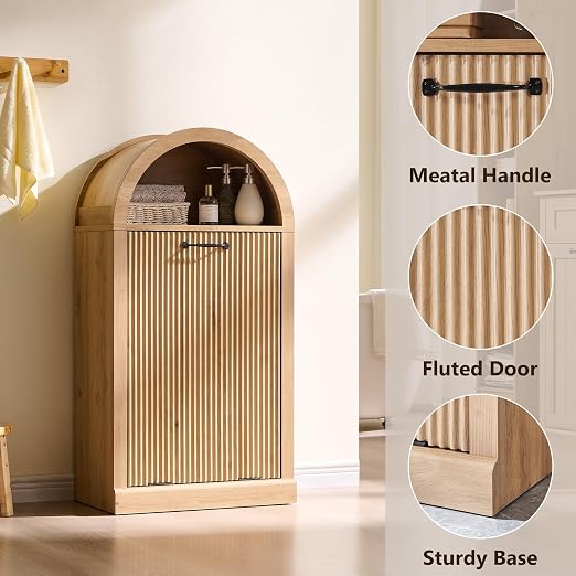 Arched Tilt-Out Trash Can Cabinet, Fluted 10 Gallon Trash Can - Image 3
