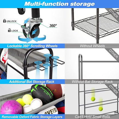Basketball Rack, 4-Layer Ball Rack Rolling Balls Organizer - Image 4