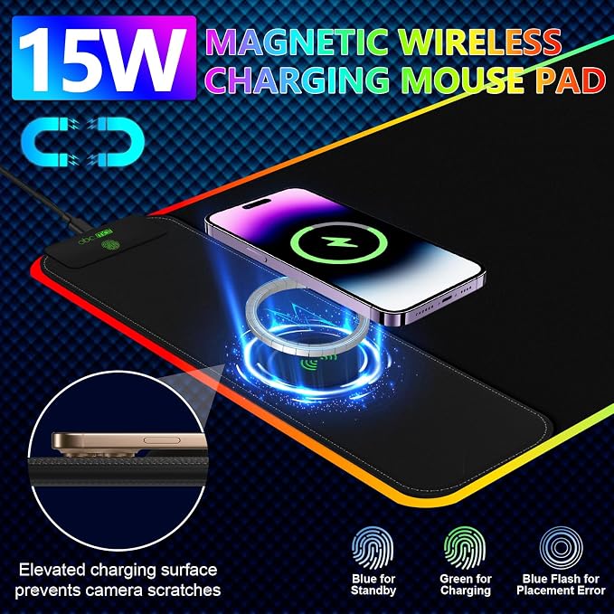 Magnetic Wireless Charging RGB Mouse Pad, 31.5'' x 15.8'' Large LED Gaming Desk - Image 2