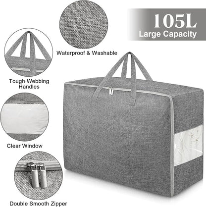 6Pack 105L Extra Large Storage Bags, Folding Moving Comforter Blanket Storage - Image 3