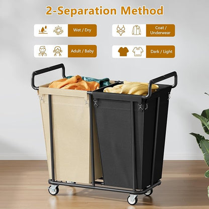 Large laundry hamper with Wheels, 2 Bag 360L Big Rolling Laundry Basket Sorter - Image 3