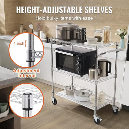 VEVOR Kitchen Utility Cart, 3 Tiers, Wire Rolling Table - Image 4