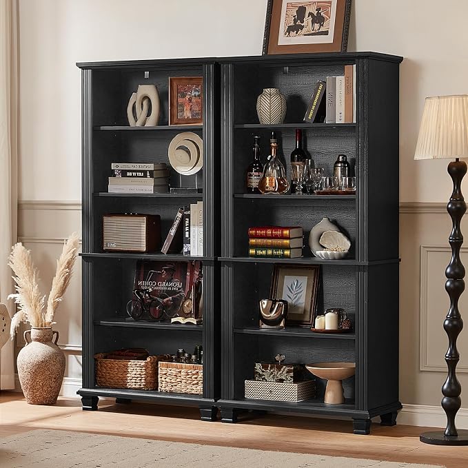 70" Tall Black Bookshelf, 5 Tier Wooden Book Shelf - Image 4