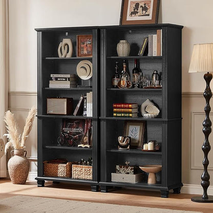 70" Tall Black Bookshelf, 5 Tier Wooden Book Shelf - Image 4