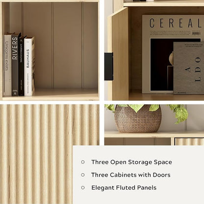 Fluted Storage Bookshelf, Modern Wood Freestanding Bookcase - Image 3