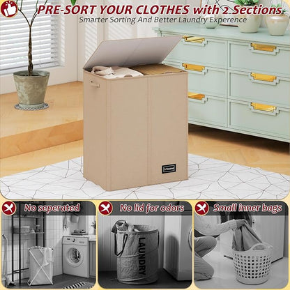 150L Laundry Hamper 2 Section, Large Laundry Hamper - Image 3