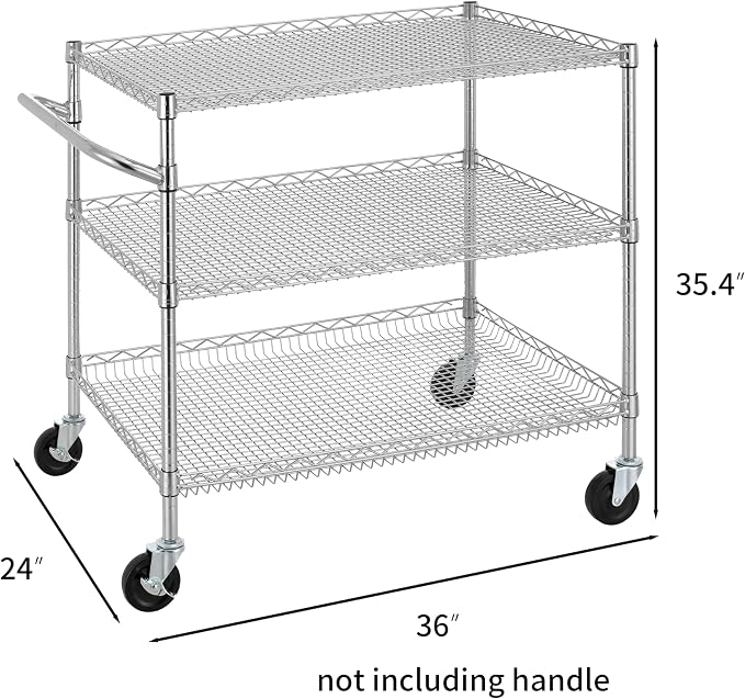 Finnhomy 3 Tier Heavy Duty Commercial Grade Utility Cart, Wire Rolling Cart - Image 4