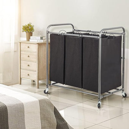 STO STO Laundry Sorter 3 Section, 3 Bag Laundry Hamper, Rolling Laundry Cart - Image 2