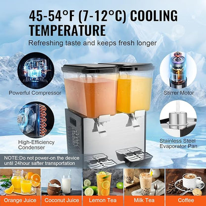 VEVOR Commercial Beverage Dispenser, 2 Tanks 18 L / 19 QT Per Tank Juice - Image 3