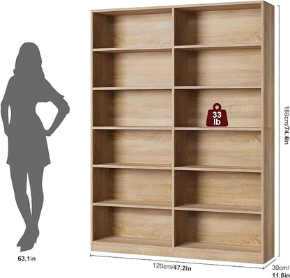 FACBOTALL Bookshelf and Bookcase, 6-Tier Double Wide Bookshelves, Freestanding - Image 3