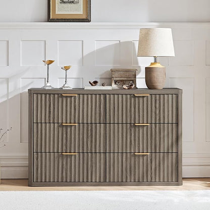 LEYAOYAO Fluted 6 Drawers Dresser, Curved Profile Design, Dresser TV Stand - Image 4