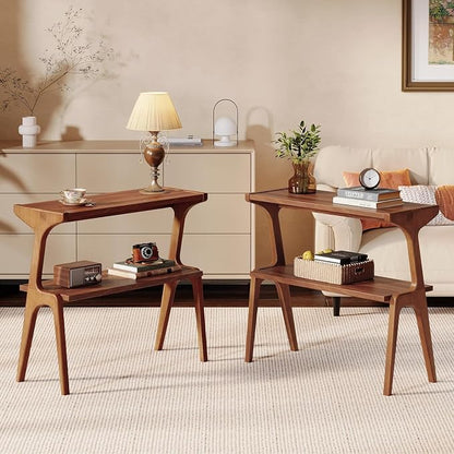 Set of 2 Solid Wood End Table, 2-Tier Side Table by TribewoodbyTribesigns