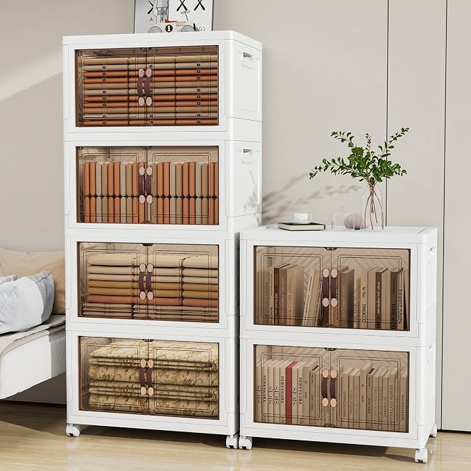 Storage Bins with 2 Lids and Wheels, Collapsible Bathroom Storage Cabinet with by Unknown