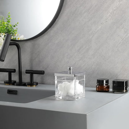 Apothecary Glass Cotton Jar Holder Silver Stainless Steel Lid, Elegant Bathroom - Image 8
