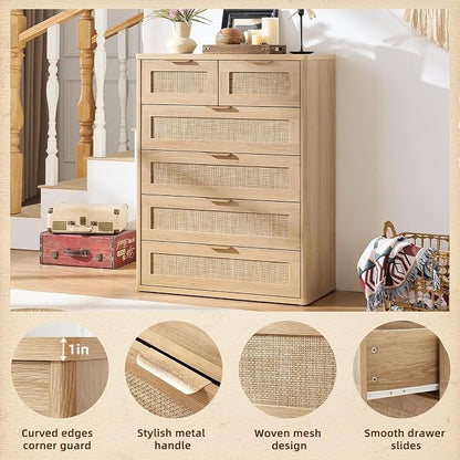LEYAOYAO Rattan Dresser for Bedroom, Modern 6 Drawers Boho Dressers - Image 4