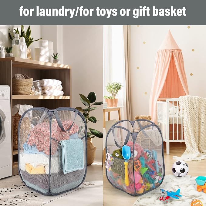 BATTOO 3 Pack Collapsible Laundry Basket Strong Mesh Pop Up Laundry Hamper - Image 5