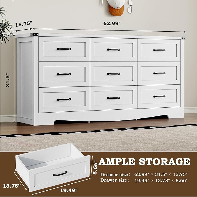 9-Drawer Dresser for Bedroom, Modern Wooden Chest of Drawers - Image 2