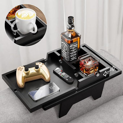 Black Couch Cup Holder Tray - 2 in 1 Couch Armrest Table - Foldable Sofa by Bestjing