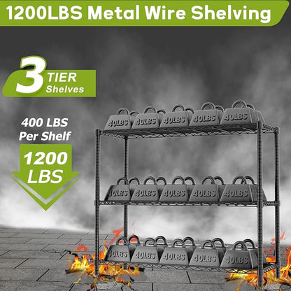 Storage Shelves, 3-Tier Adjustable Metal Industrial Utility Shelf Rack - Image 5
