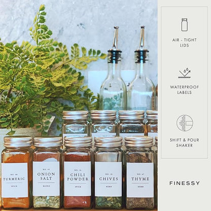 Glass Spice Jars with Labels with Metal Lids and Shakers Farmhouse 36 Pack Set - Image 6