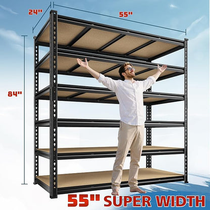 55" W Storage Shelves, 3060LBS Garage Shelving, 6-Tier Heavy Duty Shelving - Image 2