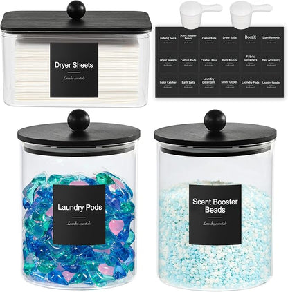 Glass Laundry Pods Container & Acrylic Dryer Sheet Holder by KitHero