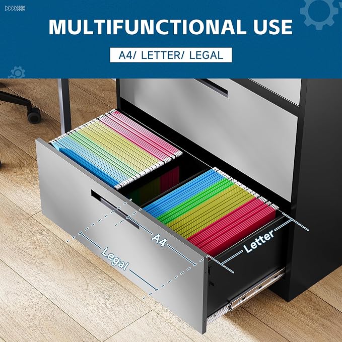 2-Drawer Metal File Cabinet, Lateral Filing Cabinets - Image 4