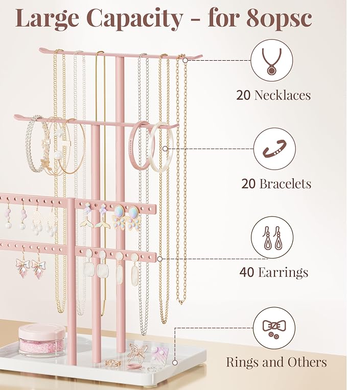 pickpiff Jewelry Holder Organizer, 12.5'' Tall Sturdy Metal Stand, 3-Tier - Image 3