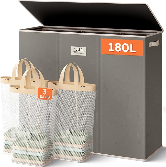 SOLEDI 180L 3-Section Laundry Hamper by SOLEDI