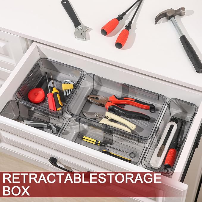 8 Pcs Extendable Clear Drawer Organizer, All Adjustable Vanity Storage Box - Image 4