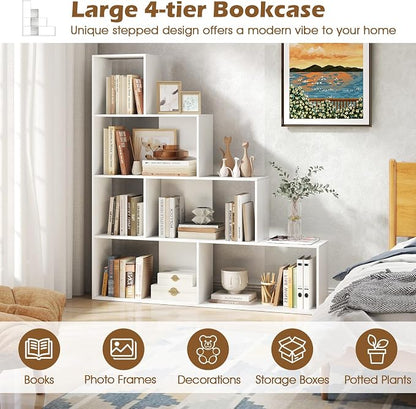 Tangkula 4-Tier Stepped Bookshelf, Freestanding 6 Cubes Ladder Bookcase - Image 7