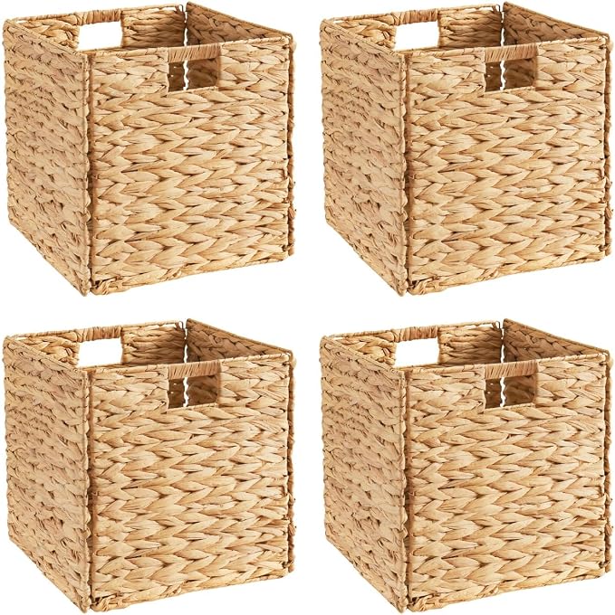 Ornavo Home 13 x 13 Inch Water Hyacinth Baskets Set of 4 – Handwoven by OrnavoHome