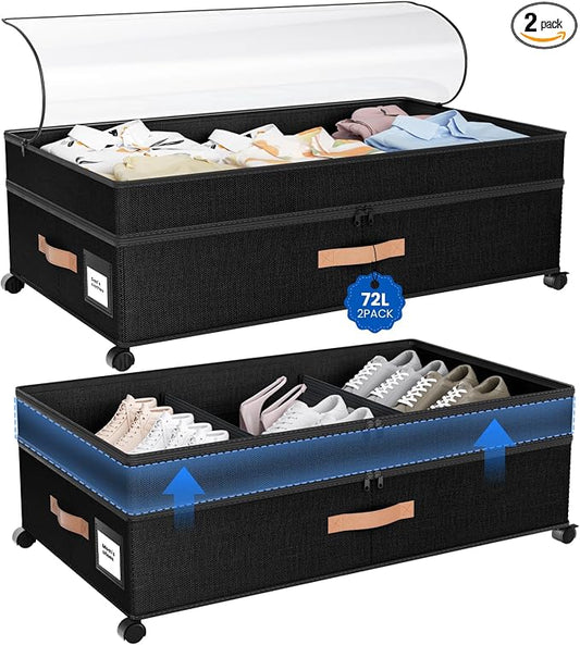 Under Bed Storage with Wheels, 72L XXL Under the Bed Storage Containers Large by Mqaue