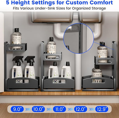 Under Sink Organizer, 2 Pack Height Adjustable Under Sink Organizers and Storage - Image 5