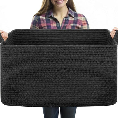 70L Large Blanket Basket, 21.6" x 16.9" x 11.8" Woven Storage Basket by OIASKET