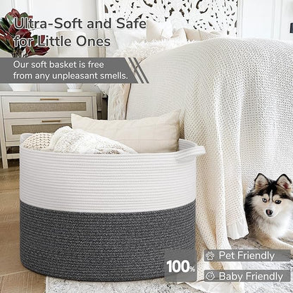 INDRESSME 115L Extra Large Cotton Rope Blanket Basket, Woven Baby Laundry - Image 5