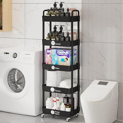 Laiensia Multifunction Utility Rolling Cart, 5-Tier Plastic & Metal Storage - Image 5